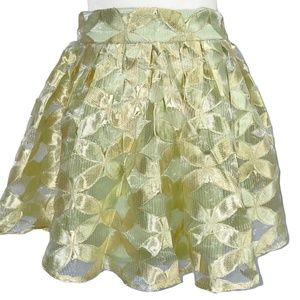 New LoveRiche Embroidered Sheer Overlay Full Mini Skirt Metallic Lime Size Large